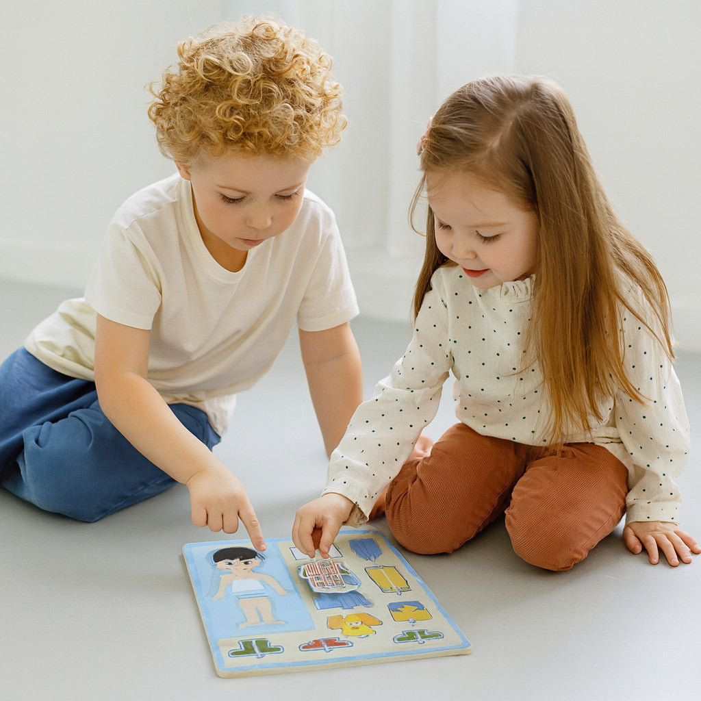 PUZZLE LEGNO INCASTRO EDUCATIVO BAMBINO VESTITI TSHIRT SENSORIALE BAMBINI 52995