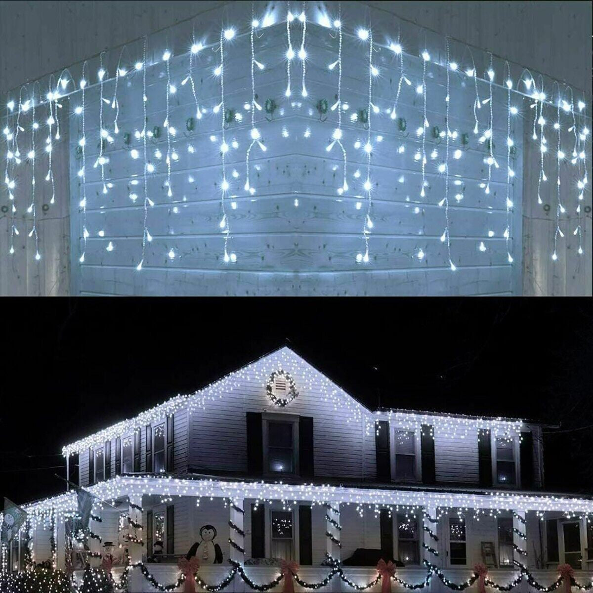 GUIRLANDE LUMINEUSE EXTÉRIEURE 150 LED NOËL BLANC FROID FIXE CLIGNOTANT 5 MÈTRES