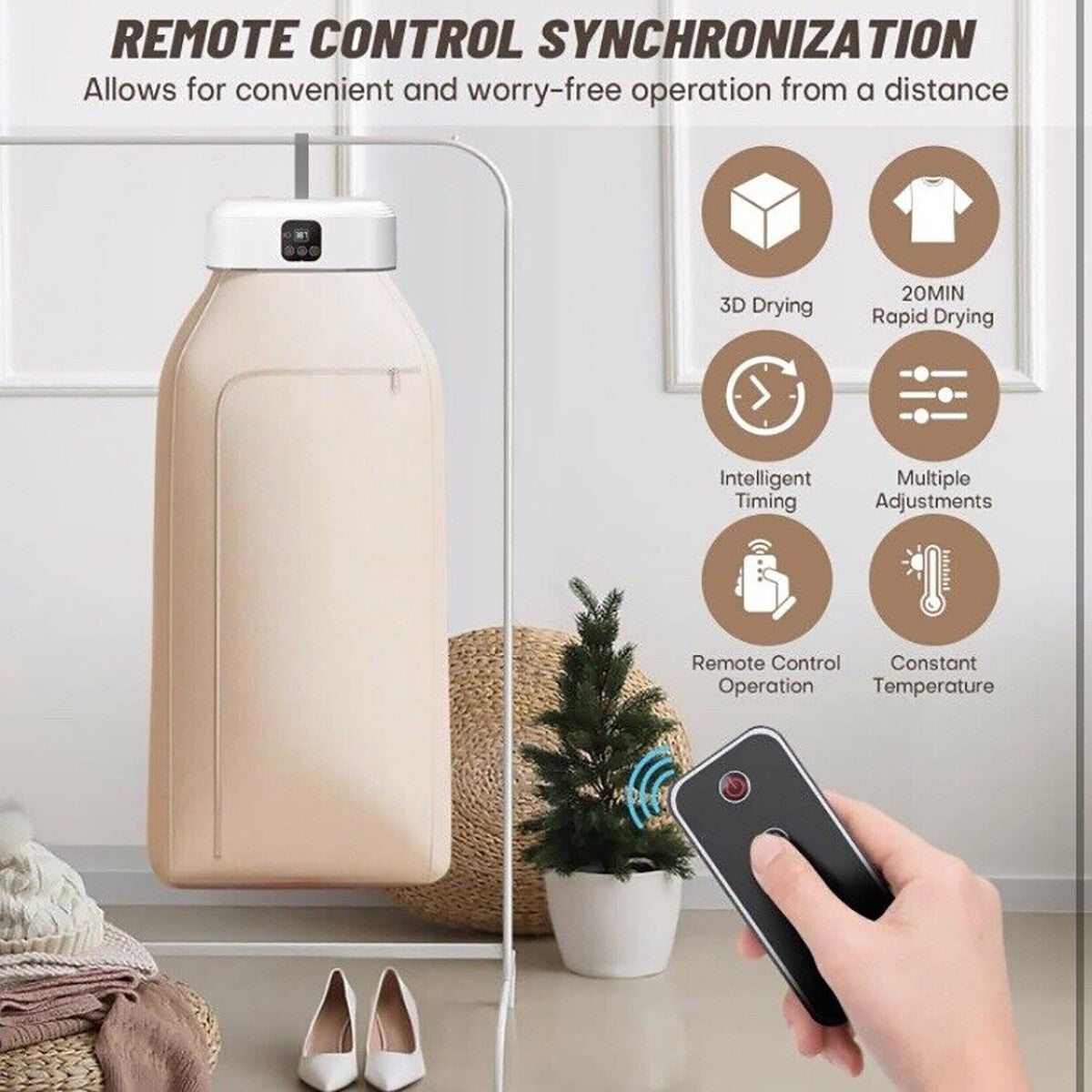 SÈCHE-LINGE ÉLECTRIQUE PORTABLE PLIABLE AVEC TÉLÉCOMMANDE