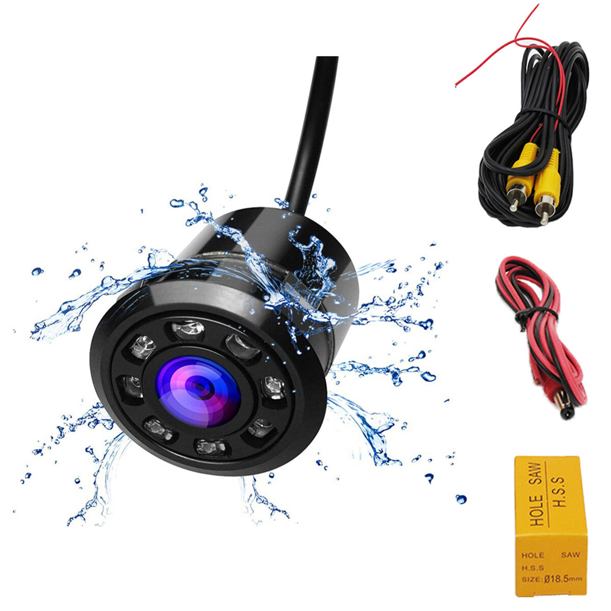 CAMÉRA DE RECUL 170° MARCHE ARRIÈRE 8 LED À RESSORT MINI COULEUR VOITURE SUV