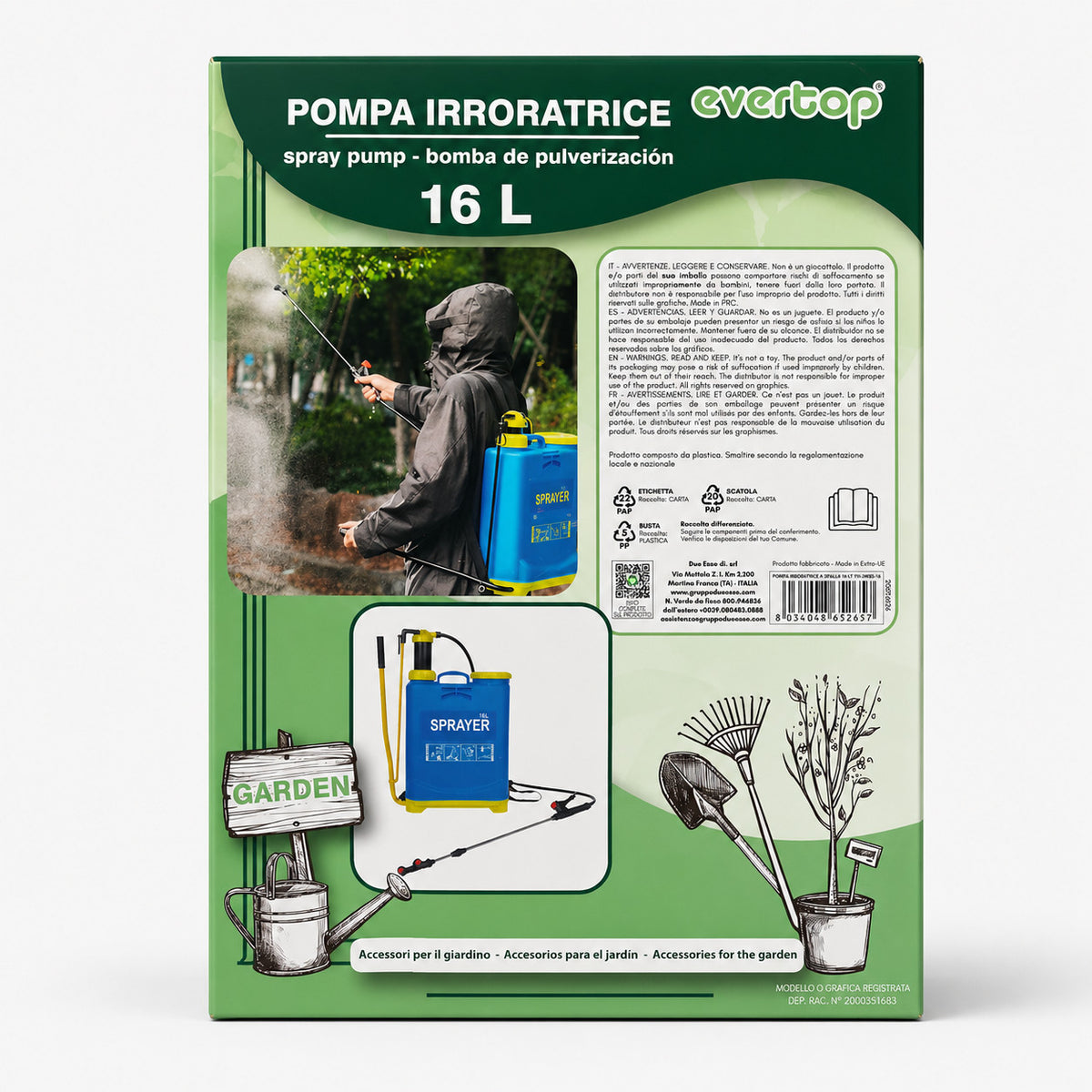 POMPA IRRORATRICE A SPALLA 16 L SPRAYER MANUALE PER GIARDINO ORTO DISERBO