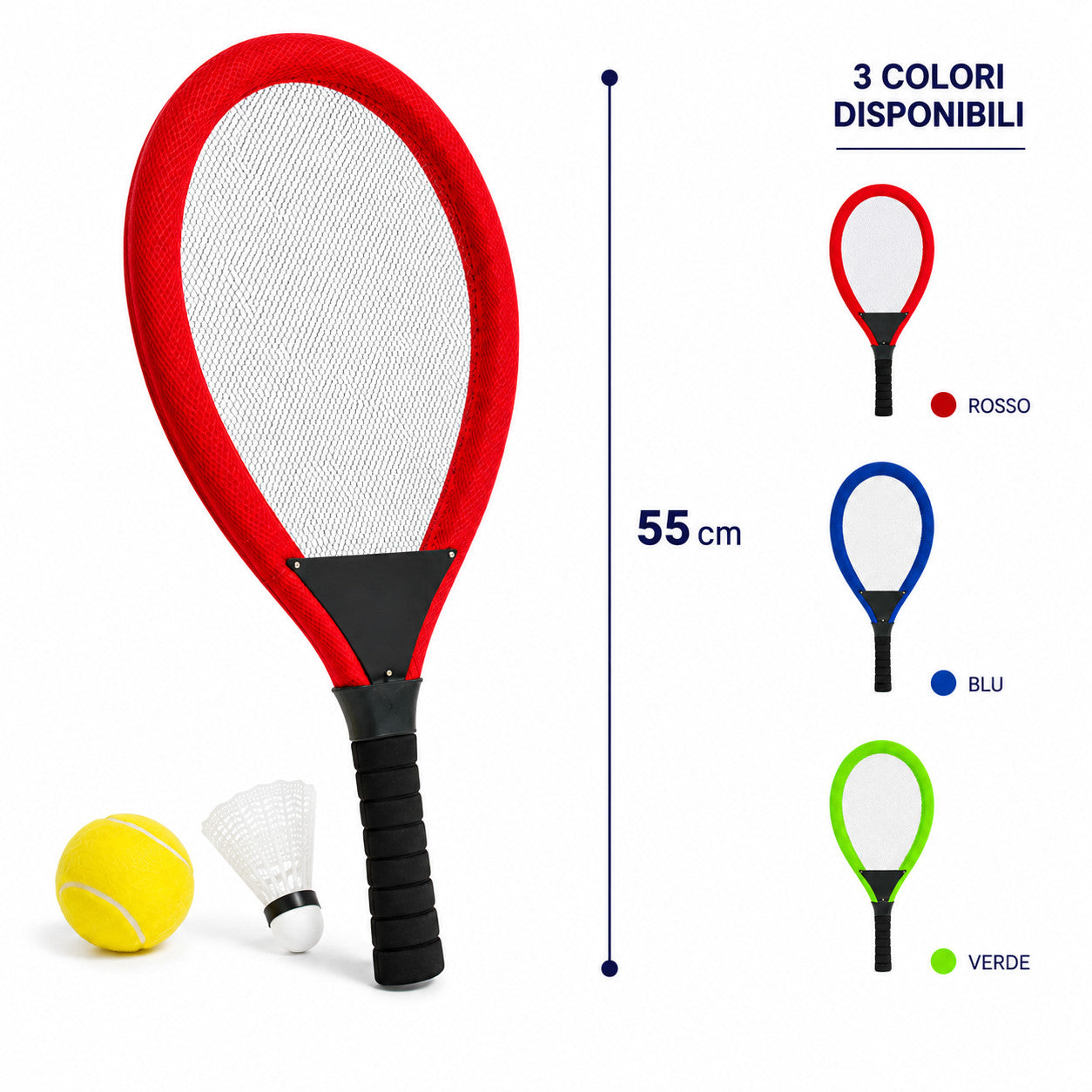 RACCHETTE TENNIS 55CM CON PALLINA VOLANO GIOCO PADEL PISCINA SPIAGGIA 90313
