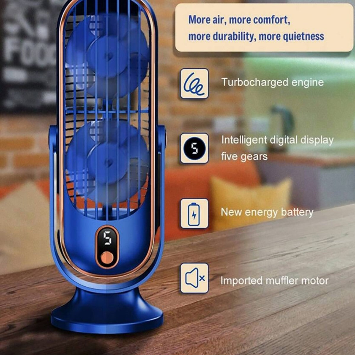 VENTILATORE TORRE DA TAVOLO PORTATILE USB RICARICABILE SILENZIOSO 5 VELOCITÀ