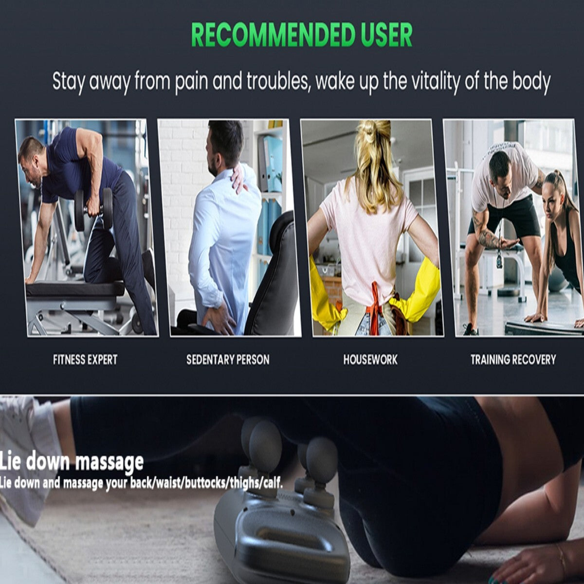 PISTOLA MASSAGGIO PERCUSSIONE A 4 TESTE SCHIENA GAMBE COLLO ALLEVIA IL DOLORE