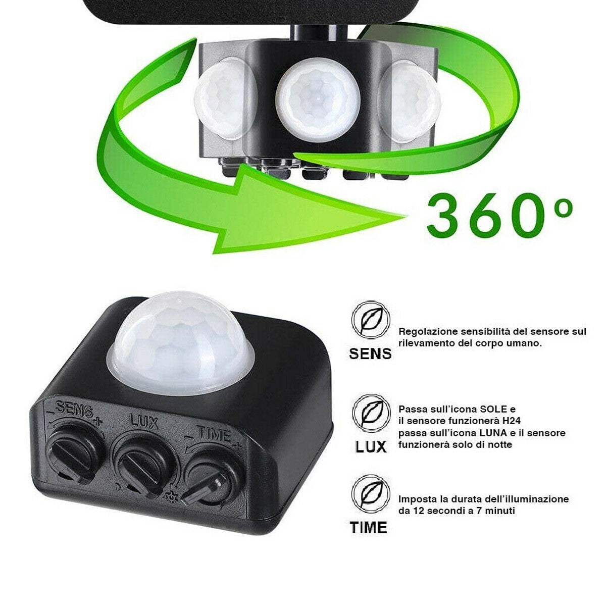 FARO LED FARETTO GIARDINO 100W LUCE FREDDA SENSORE MOVIMENTO CREPUSCOLARE