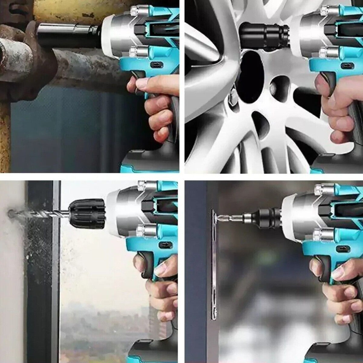 KIT AVVITATORE AD IMPULSI E TRAPANO CON 2 BATTERIE 88V 3200 GIRI ATTREZZI 1280NM