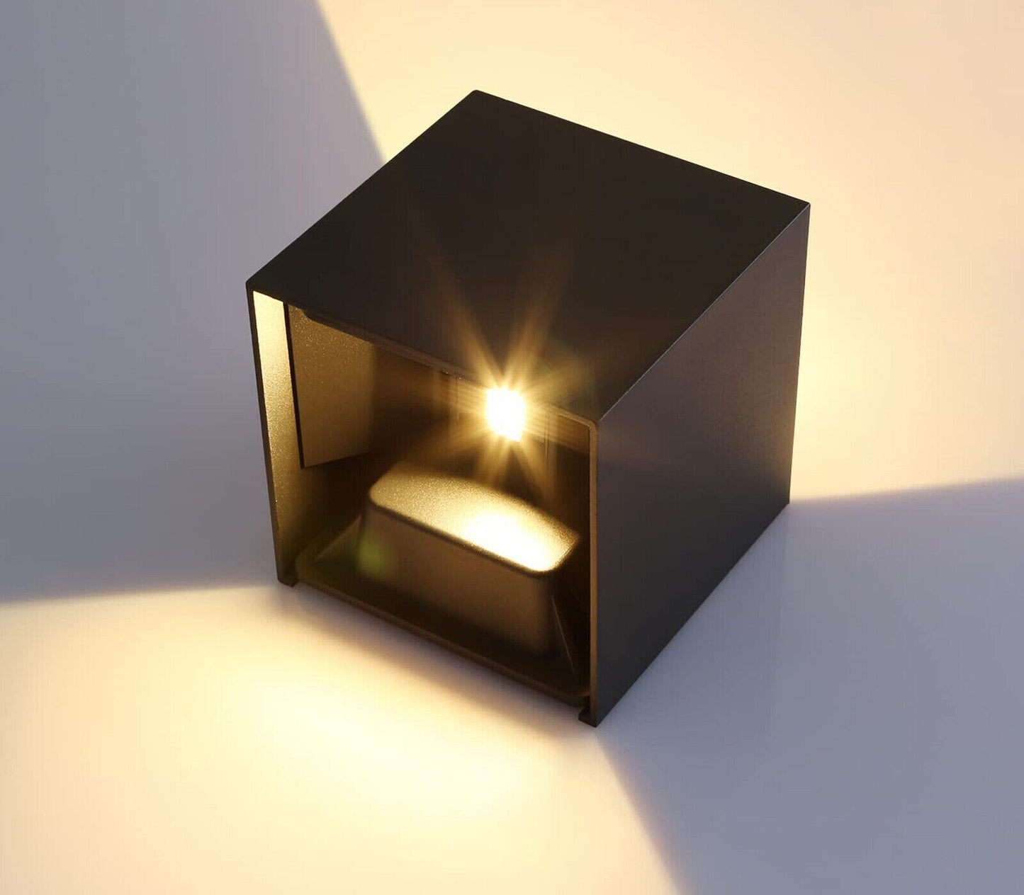 APPLIQUE LED COB LAMPADA PARETE 20W QUADRATO NERO CALDO INTERNO ESTERNO 18