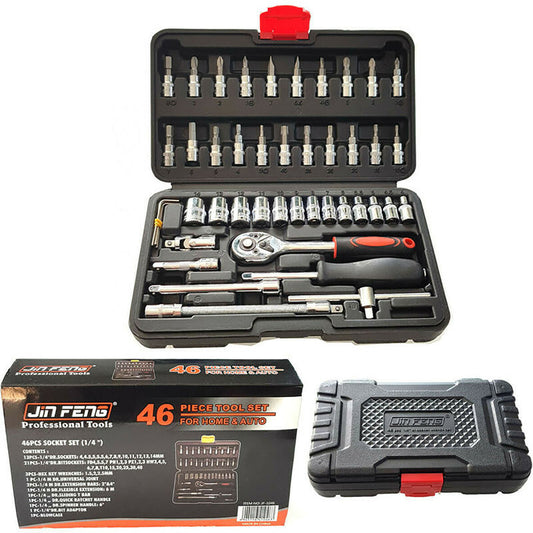 JEU DE 46 OUTILS CLÉS À DOUILLE À TÊTE ARTICULÉE MALLETTE DE RÉPARATION MAISON