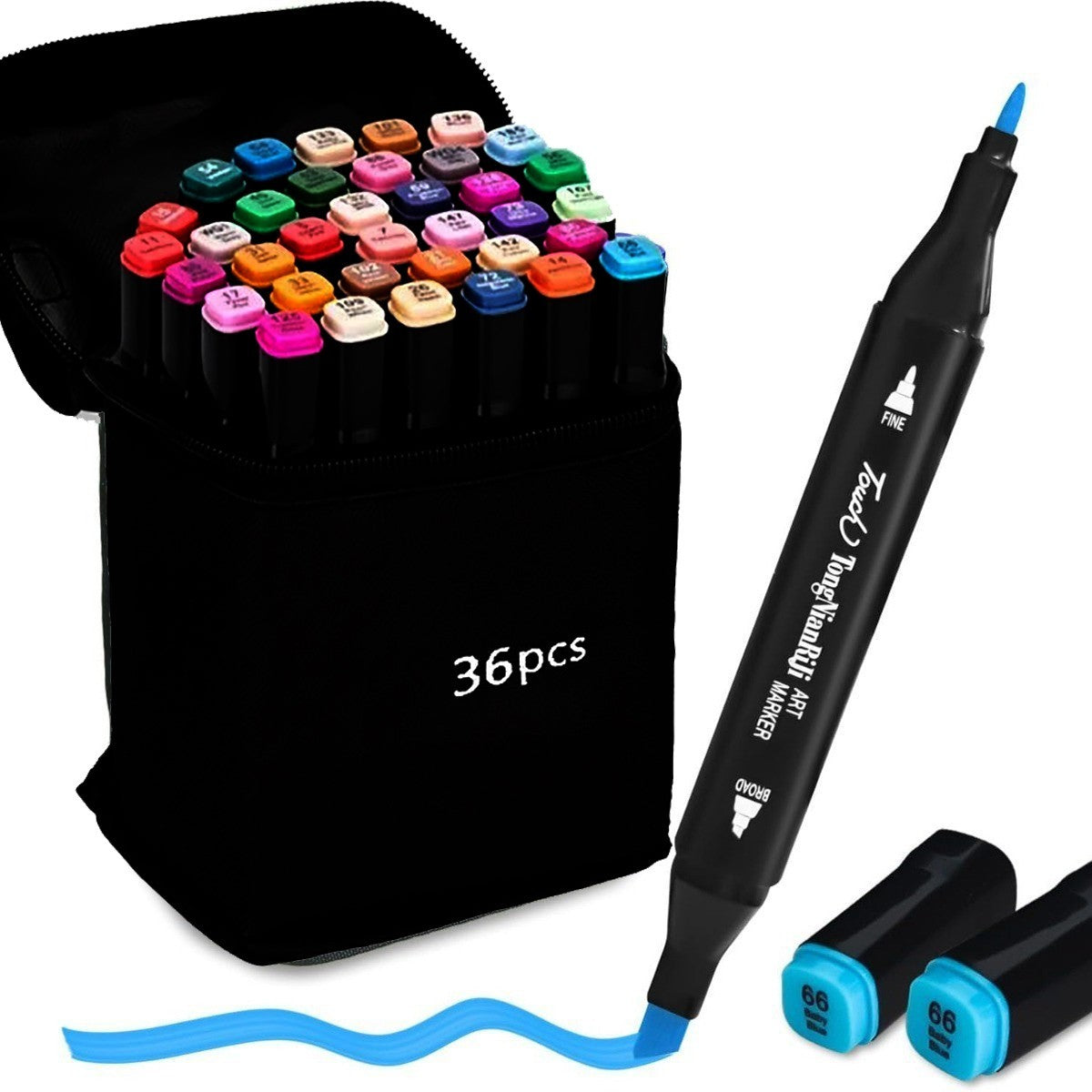SET 36 PENNARELLI DOPPIA PUNTA AD ALCOL CON ASTUCCIO PER DISEGNO BAMBINI ADULTI