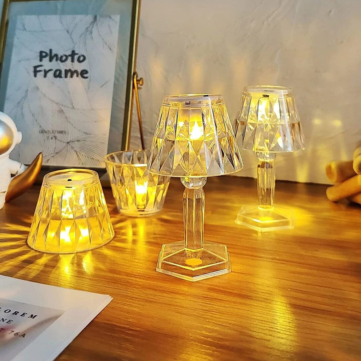 MINI LAMPADA TAVOLO COMODINO DIAMANTATA EFFETTO CRISTALLO LUCE CALDA DECORATIVA