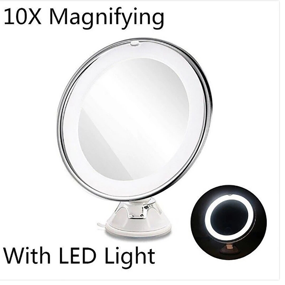 SPECCHIO TRUCCO LUCE LED VENTOSA ZOOM 10X MAKEUP TRUCCO FELSSIBILE BAGNO 17CM