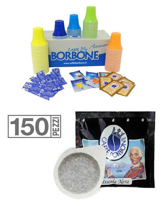 150 CAPSULES CAFÉ BORBONE MÉLANGE NOIRE NOIR ESE 44 MM AVEC KIT ACCESSOIRES GOÛT