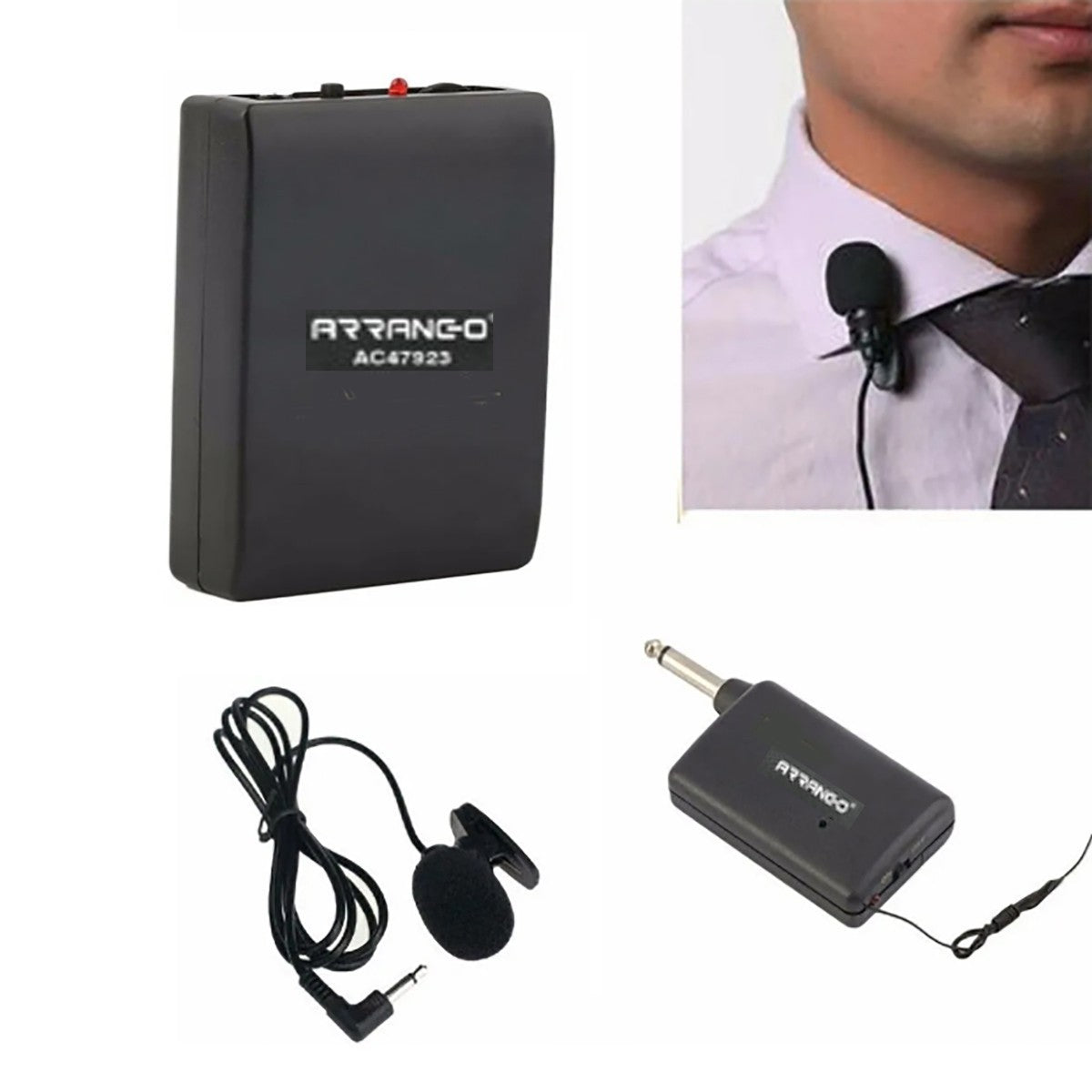 MICROFONO WIRELESS LAVALIER SENZA FILI FM DJ KARAOKE CLIP CRAVATTA ARRANGO 47923