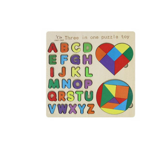 PUZZLE EN BOIS ÉDUCATIF ALPHABET COLORÉ FORMES GÉOMÉTRIQUES MONTESSORI 07284
