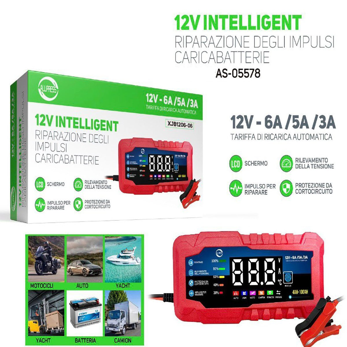 CHARGEUR INTELLIGENT 12V 6A 5A 3A LCD VOITURE MOTO RÉPARE BATTERIES