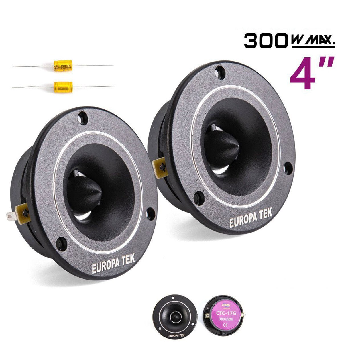 HAUT-PARLEURS AIGUS DE VOITURE 4" 300W MAX AIMANT NOIR 6.5 OZ CTC-17G