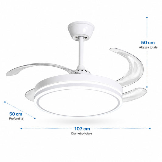 VENTILATORE SOFFITTO LUCE LED 60W PALE SCOMPARSA 42" TELECOMANDO 8933K