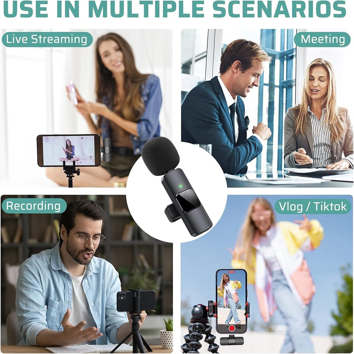 MINI MICROFONO LAVALIER SENZA FILI TYPE C LIGHTNING VIDEO REGISTRA AUDIO AS05741
