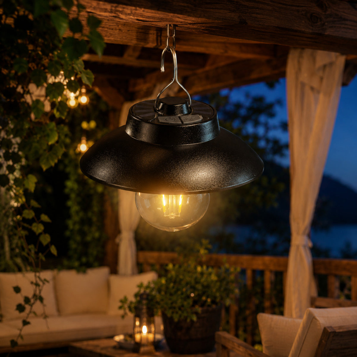 LAMPE DE CAMPING LED SOLAIRE RECHARGEABLE AVEC CROCHET LUMIÈRE CHAUDE 3000K TE-B0627