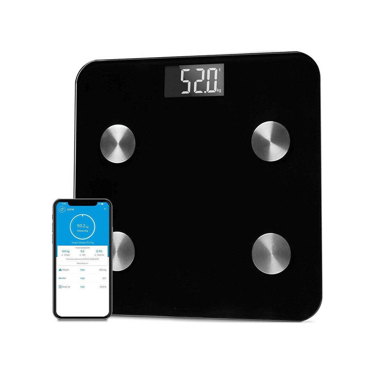 BALANCE PÈSE-PERSONNE NUMÉRIQUE ÉLECTRONIQUE BLUETOOTH EN VERRE PORTÉE 180 KG B24