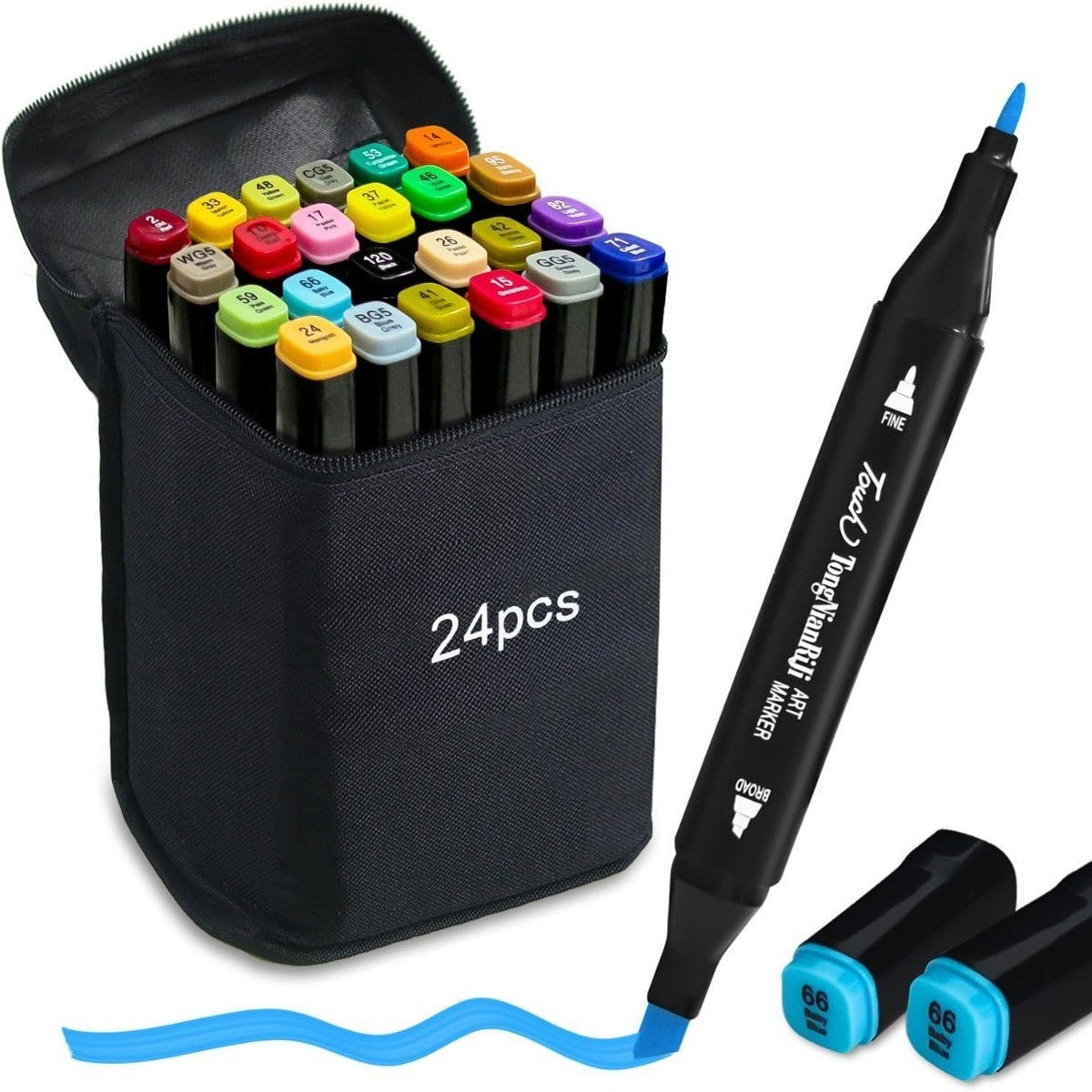 SET 24 PENNARELLI DOPPIA PUNTA AD ALCOL CON ASTUCCIO PER DISEGNO BAMBINI ADULTI