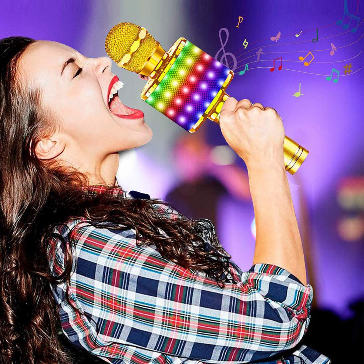 MICROFONO MEGAFONO SPEAKER BLUETOOTH KARAOKE REGISTRATORE PROIETTORE LED RGB