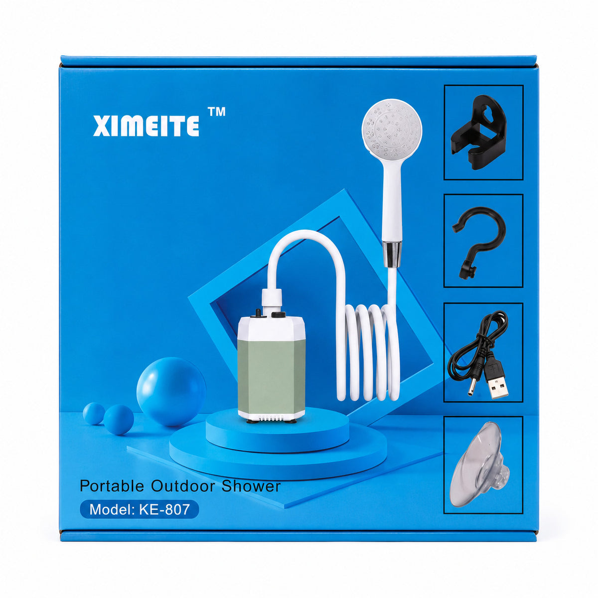 KIT DOCCIA PORTATILE RICARICABILE USB CAMPEGGIO ESTERNO GIARDINO AUTO CASA KE807