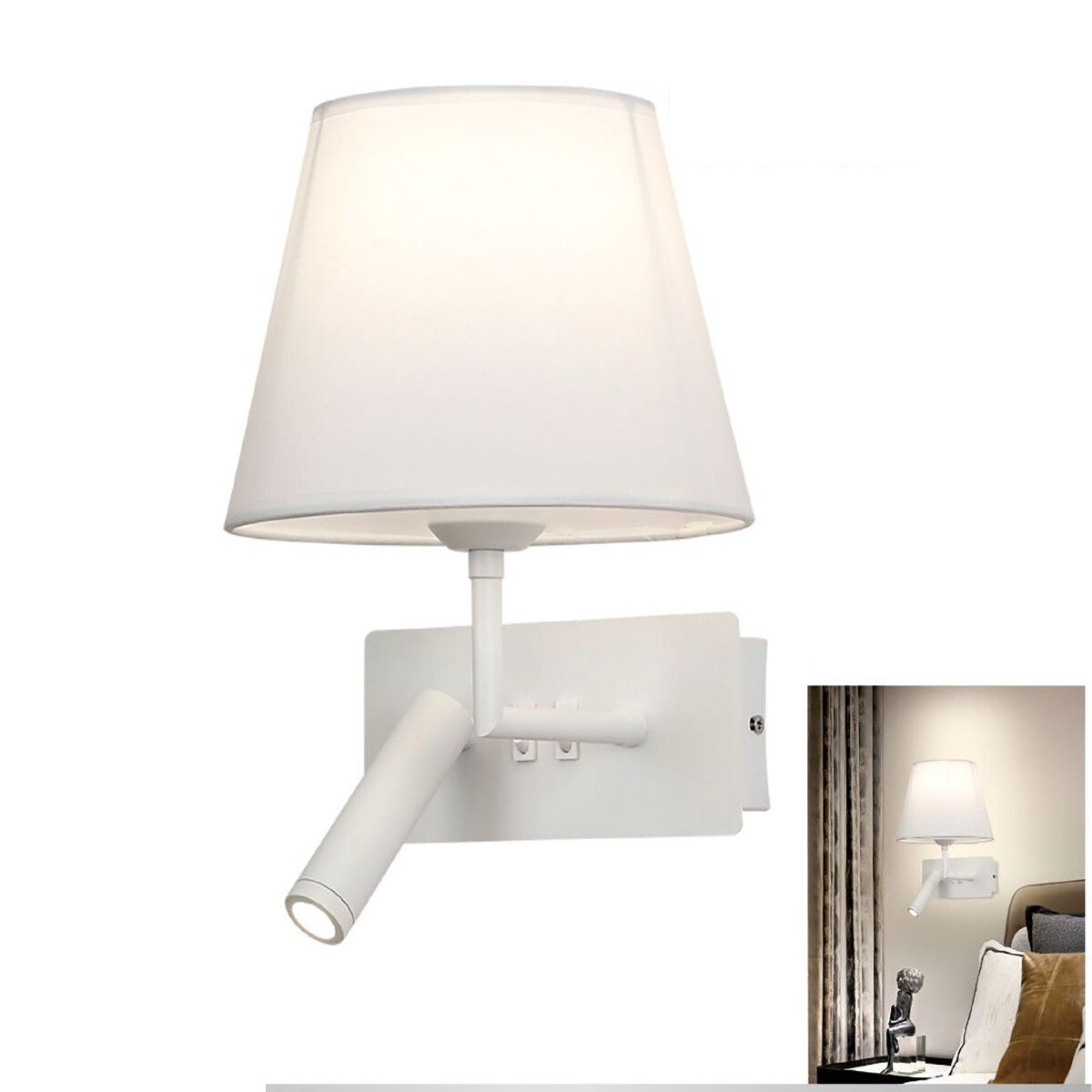 APPLIQUE DA PARETE BIANCA CON LED 3W E27 DESIGN MODERNO LETTURA CAMERA