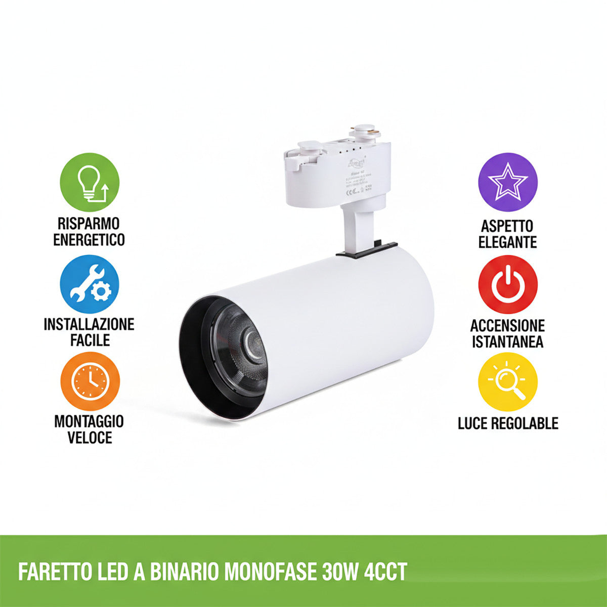 FARETTO LED BINARIO 30W MONOFASE BIANCO 3CCT 3000K 4000K 6000K 2740LM ET-21663