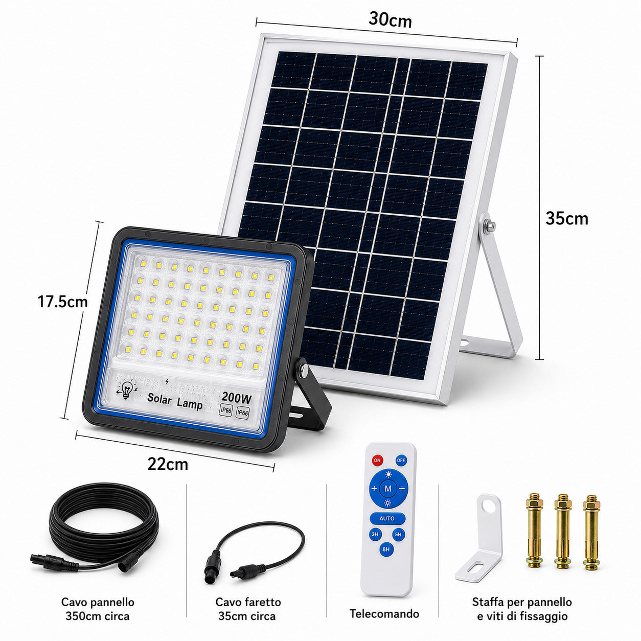 PROJECTEUR LED HAUTE LUMINOSITÉ PANNEAU SOLAIRE CRÉPUSCULAIRE TÉLÉCOMMANDE 200W