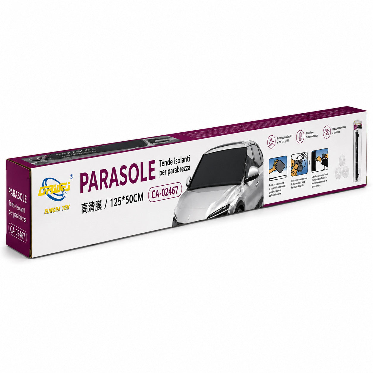 TENDINA PARASOLE AVVOLGIBILE PER AUTO 125x50CM PARABREZZA OSCURANTE CA-02467