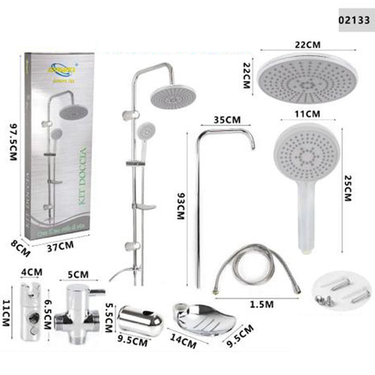 BARRE DE DOUCHE CHROMÉE COLONNE DE DOUCHE POMME DE TÊTE FIXE DOUCHETTE À MAIN CURSEUR 2133