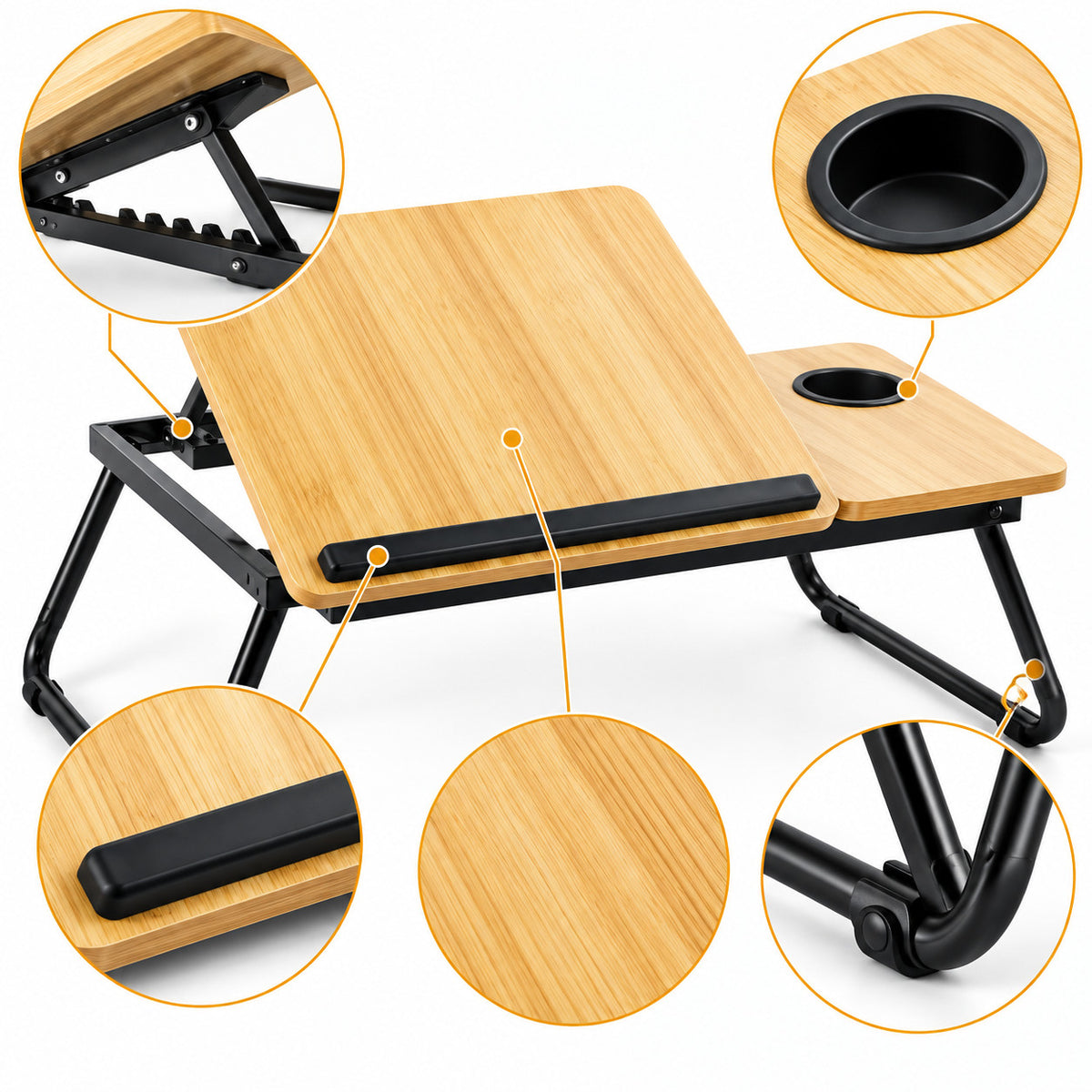 TAVOLINO LETTO PC LAPTOP PIEGHEVOLE PORTA BICCHIERE LEGNO CHIARO DIVANO 31196