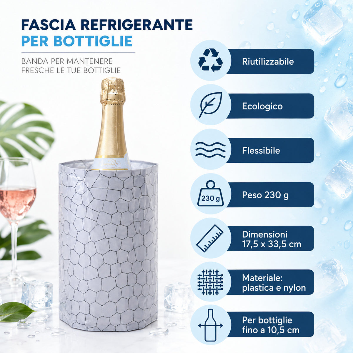FASCIA REFRIGERANTE PER BOTTIGLIE RIUTILIZZABILE PORTABOTTIGLIA RAFFREDDAVINO