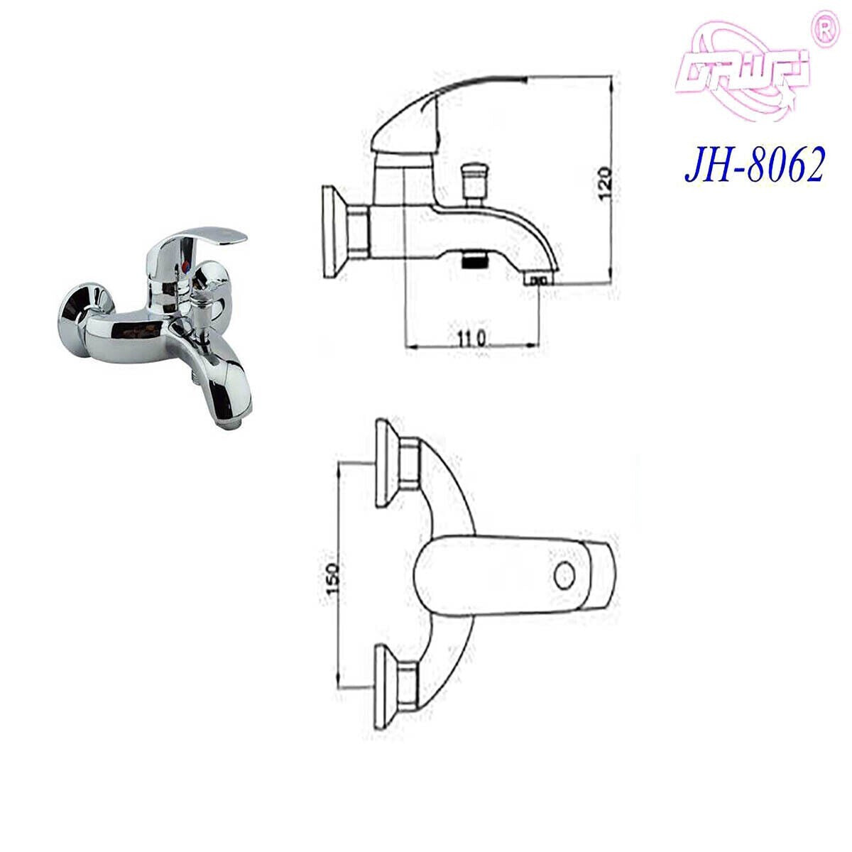 ROBINET MITIGEUR CHROMÉ MAISON SALLE DE BAIN BAIGNOIRE COMPLET AVEC KIT DE MONTAGE JH-8062