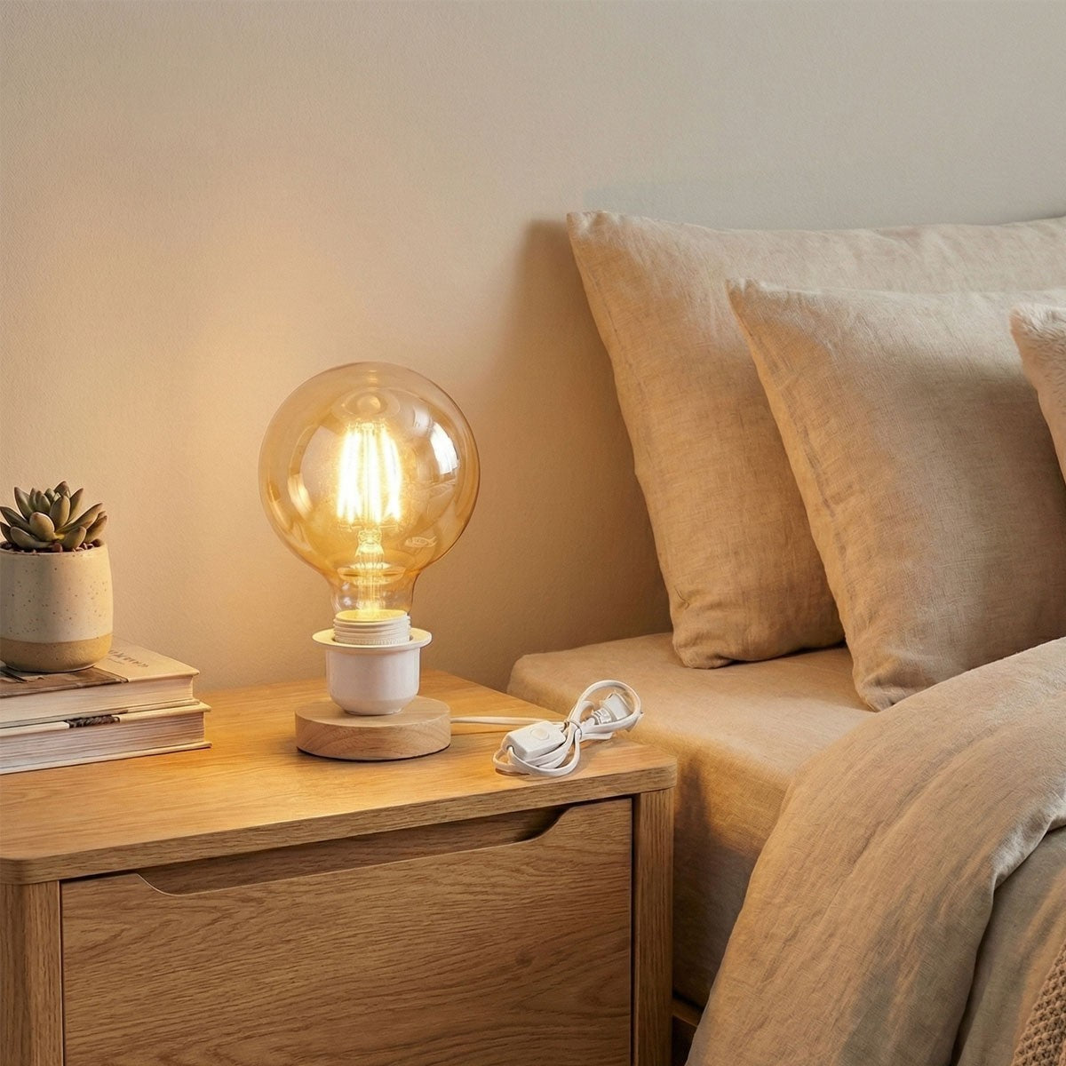 LAMPADA DA TAVOLO LEGNO E27 BASE TONDA PORTALAMPADA DESIGN MINIMAL ET-31636