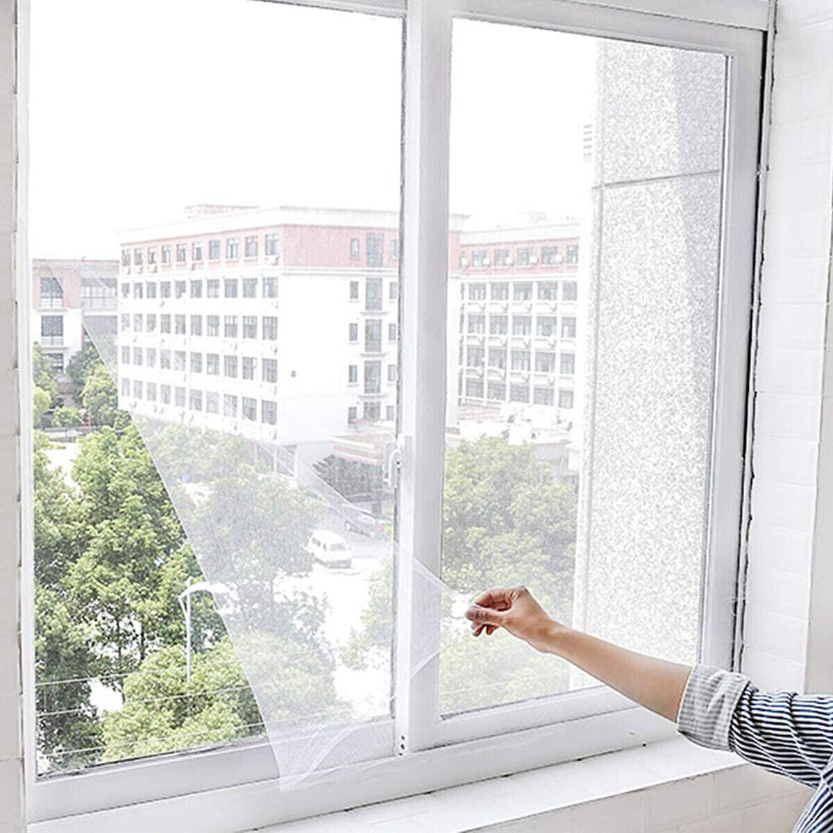 ZANZARIERA PER FINESTRA TENDA ADESIVA TELO ANTI ZANZARE INSETTI BIANCA 150x180CM