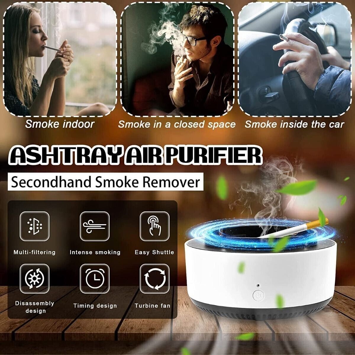 POSACENERE ELETTRICO ASPIRAFUMO FILTRO PURIFICATORE PORTACENERE INTELLIGENTE