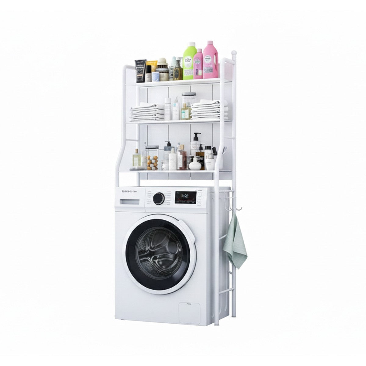 SCAFFALE LAVATRICE SALVASPAZIO BAGNO MOBILE 3 RIPIANI ORGANIZER METALLO BIANCO