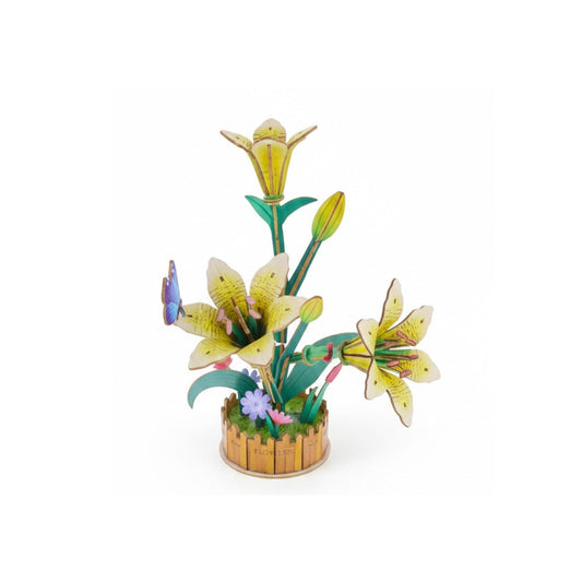 PUZZLE 3D GIGLIO GIALLO LEGNO 85PZ FIORI ARTIFICIALI COSTRUZIONI NATALE 32390