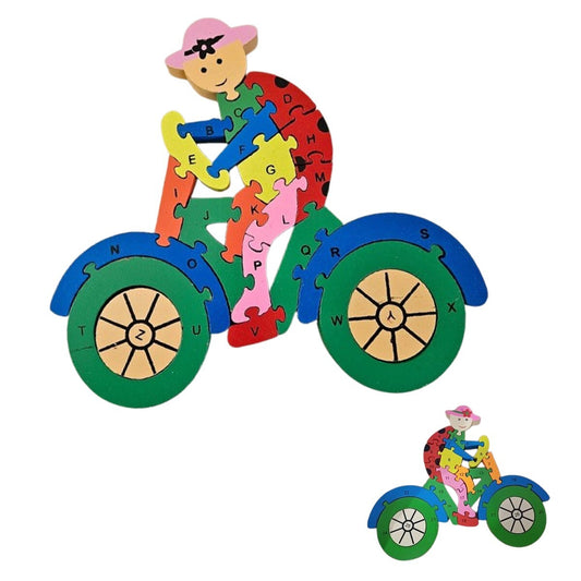 PUZZLE 3D EN BOIS JEU ÉDUCATIF CHIFFRES LETTRES ENFANTS FORME VÉLO 52271