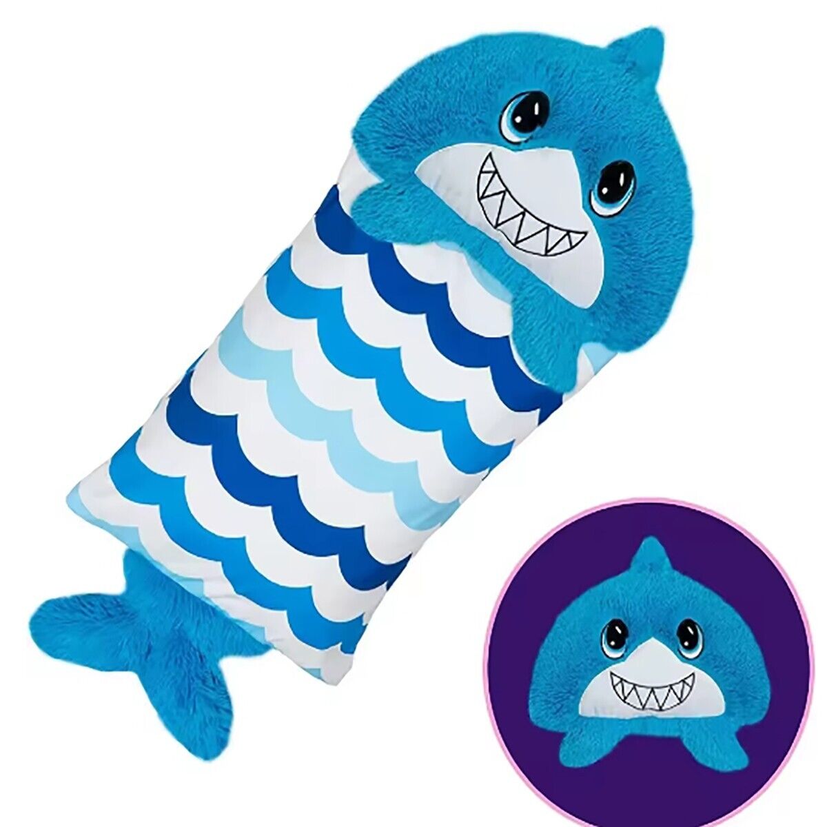 FEDERA COPRI CUSCINO CON PELUCHE RIMOVIBILE IDEA REGALO BAMBINI SQUALO