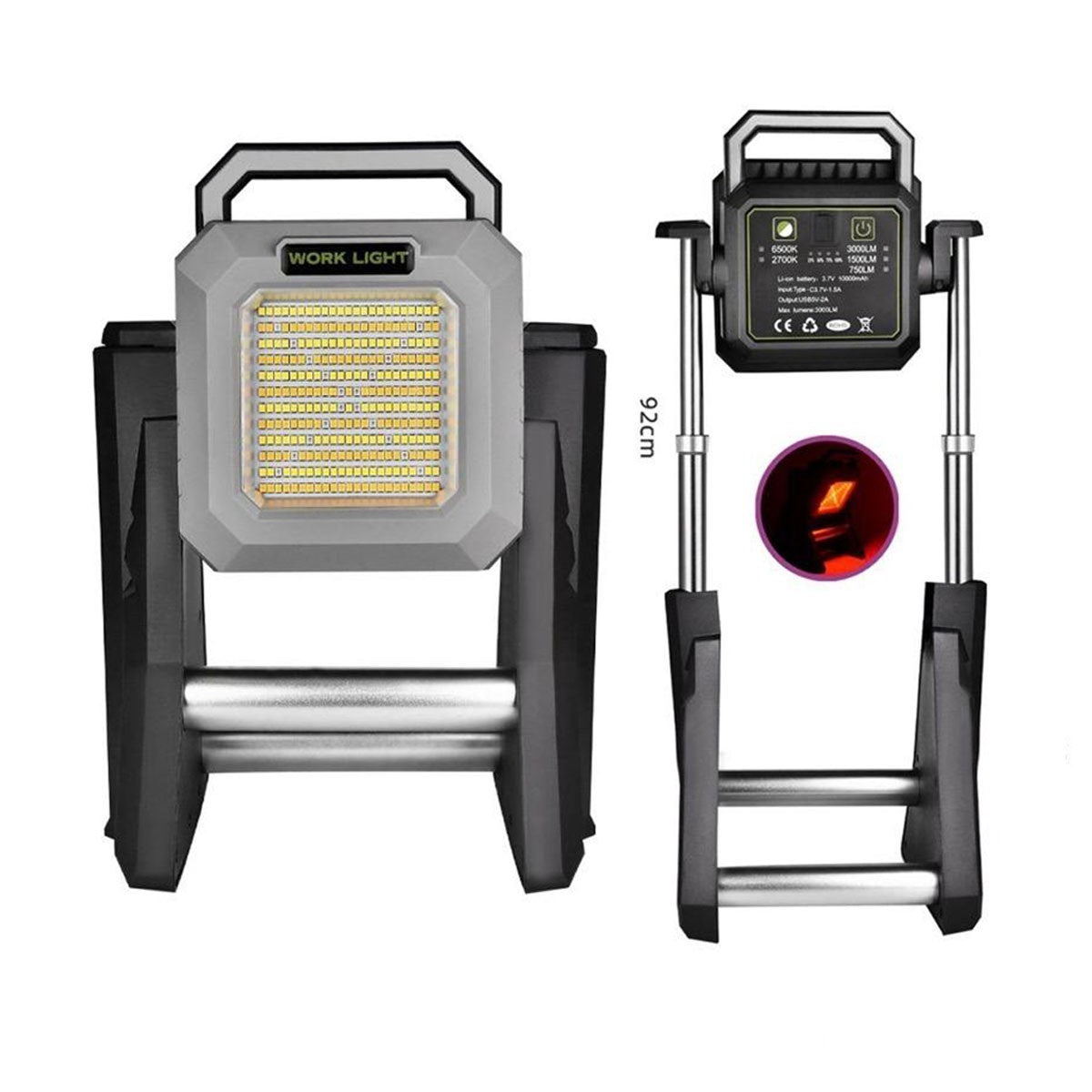 FARO LED LAVORO RICARICABILE USB 3000LM LUCE BIANCA GIALLA ROSSA PIANTANA 0654