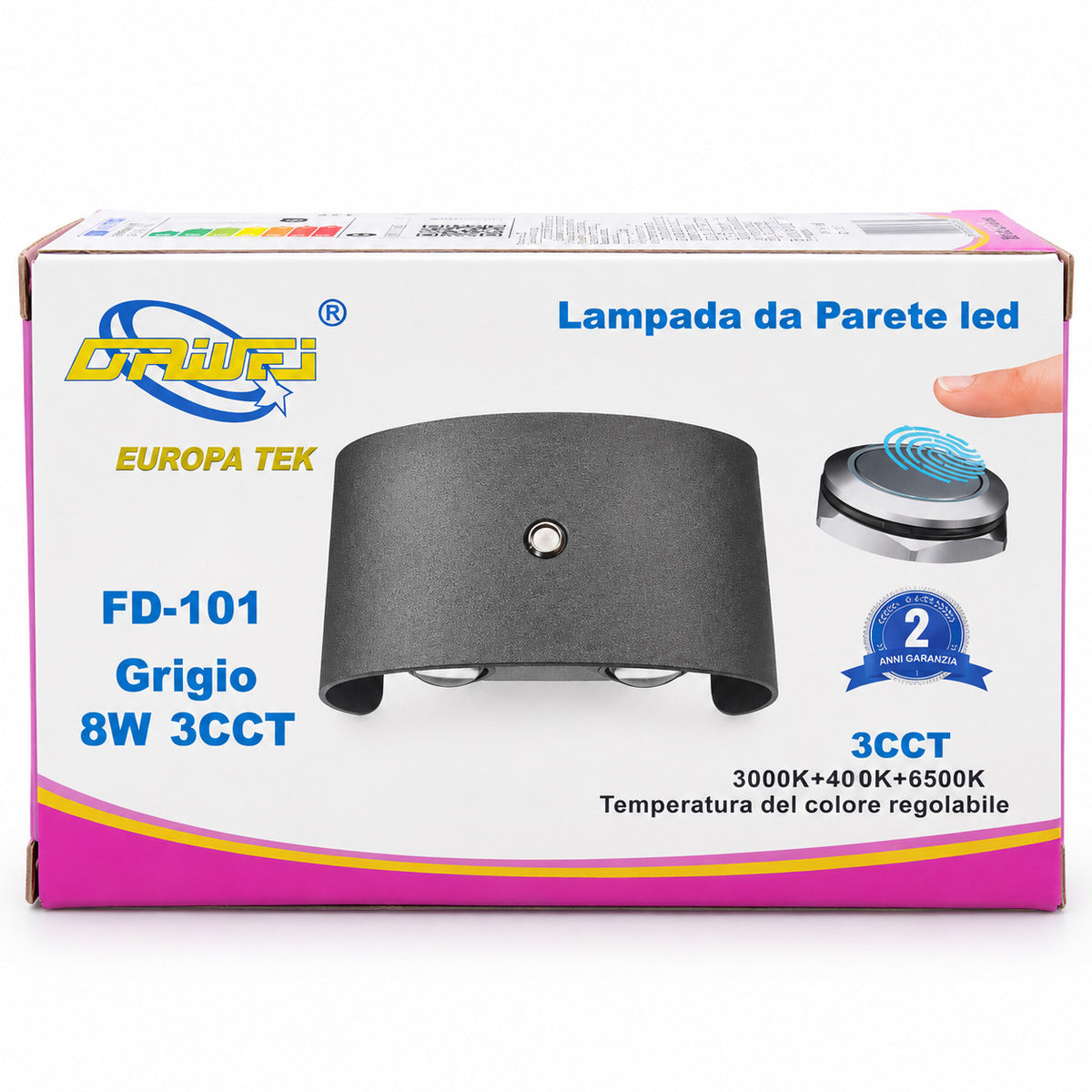 APPLIQUE LED 8W GRIGIA IP65 LAMPADA PARETE ESTERNO 3000K 4000K 6000K ET-31671