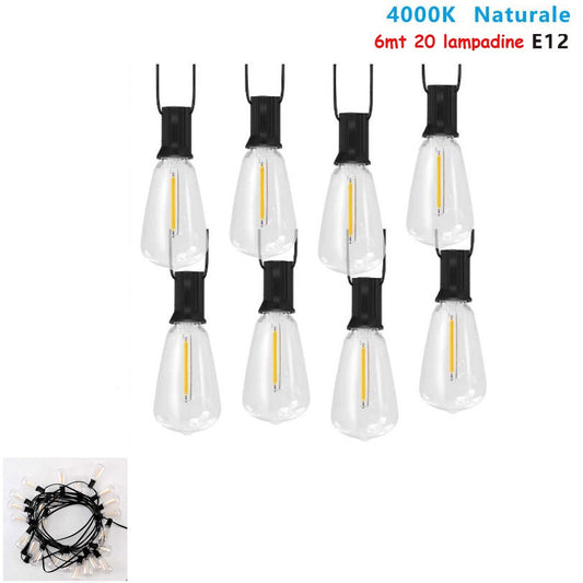 GUIRLANDE LUMINEUSE 6M AVEC 20 AMPOULES E12 EXTÉRIEUR LUMIÈRE NATURELLE 4000K