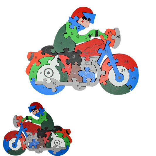 PUZZLE 3D EN BOIS JEU ÉDUCATIF NOMBRES LETTRES ENFANTS FORME MOTO 52268