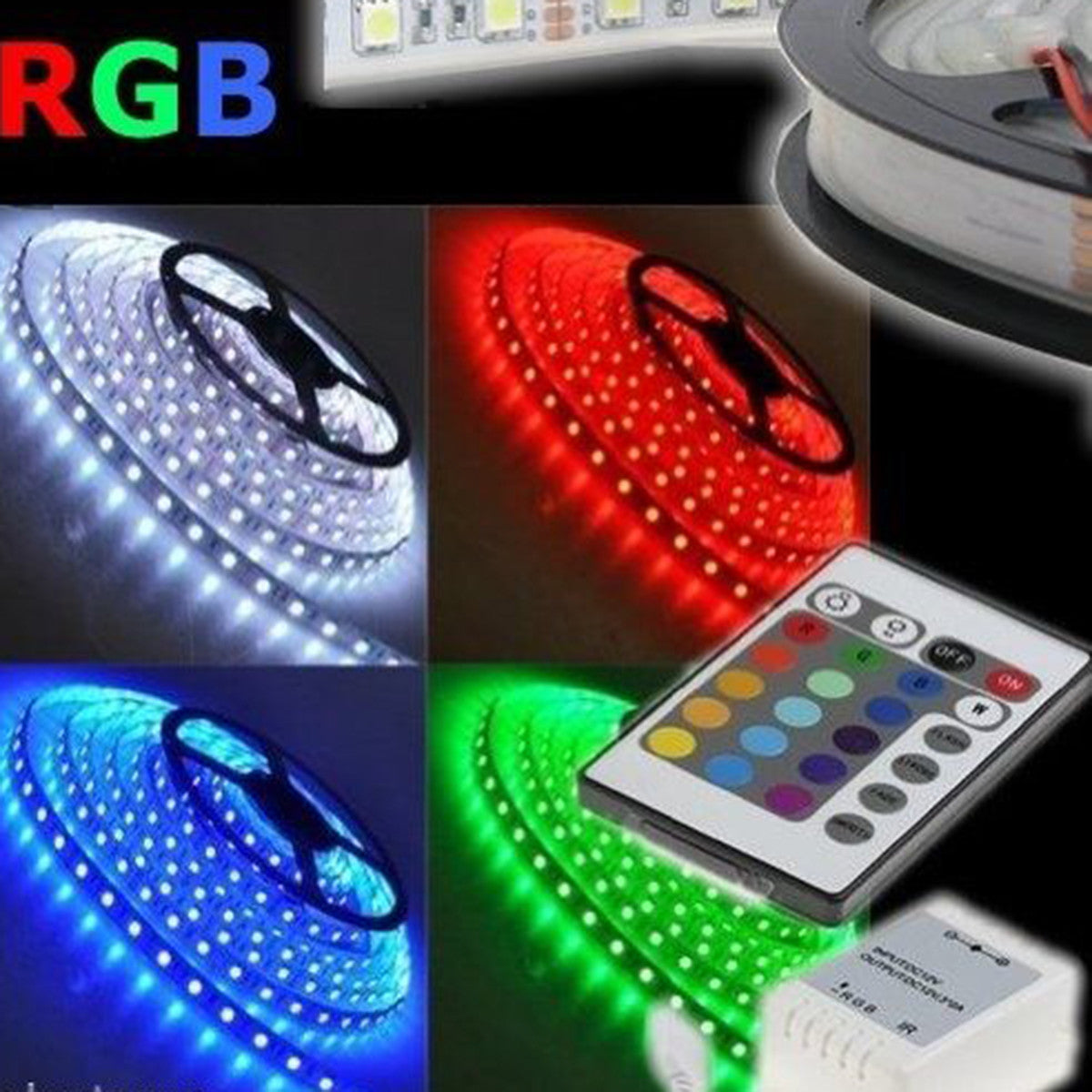 STRISCIA A LED SMD 5050 RGB IP65 5 METRI BOBINA ALIMENTATORE E TELECOMANDO AIPIY