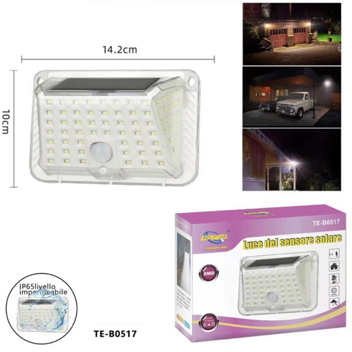 PROJECTEUR PHARE EXTÉRIEUR À ÉNERGIE SOLAIRE 90 LED SMD DÉTECTEUR DE MOUVEMENT TE-B0517