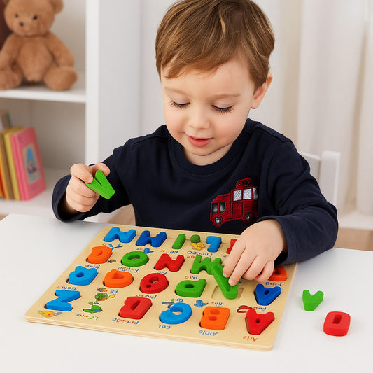 JEU ÉDUCATIF EN BOIS PUZZLE ALPHABET ANGLAIS COULEURS ENFANTS MONTESSORI 07291