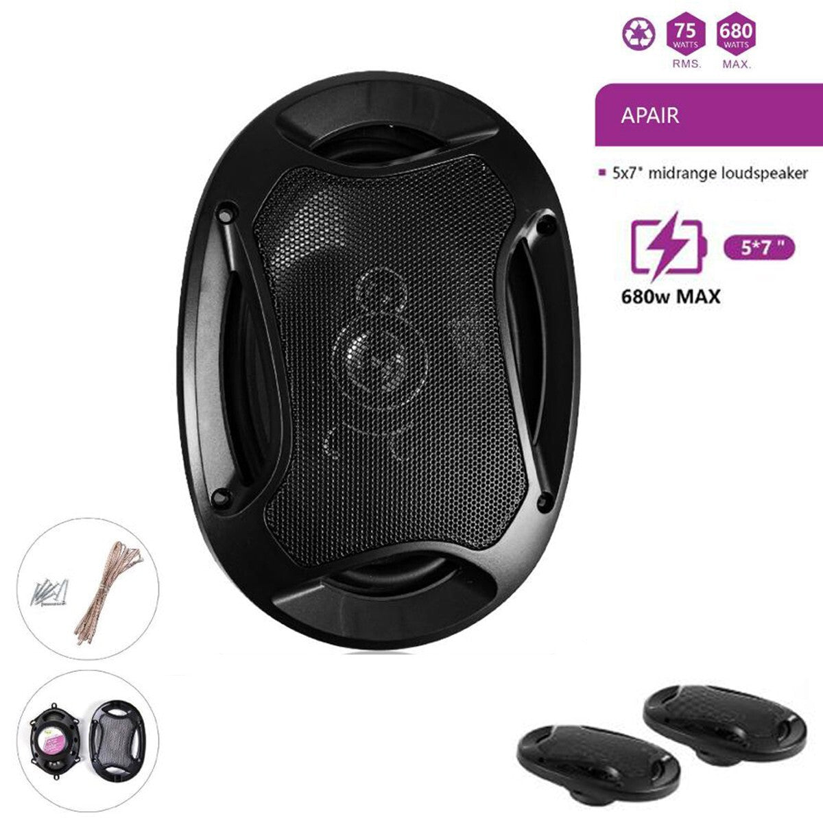Paire de haut-parleurs de voiture 23X15,5 CM 75W RMS 680W MAX SPEAKER CTC-5786*